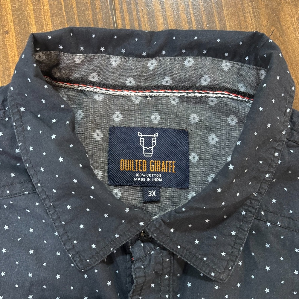 Quilted Giraffe Mens 3X Black Star Print Button Down Long Sleeve Shirt Cotton - Picture 5 of 8